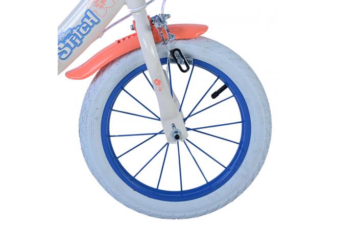 Disney Stitch Kids bike - Girls - 14 inch - Cream Coral Blue - Two hand brakes