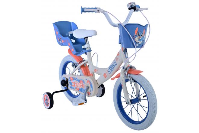 Disney Stitch Kids bike - Girls - 14 inch - Cream Coral Blue - Two hand brakes