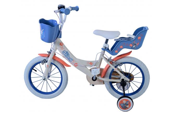 Disney Stitch Kids bike - Girls - 14 inch - Cream Coral Blue - Two hand brakes