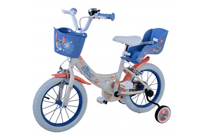 Disney Stitch Kids bike - Girls - 14 inch - Cream Coral Blue - Two hand brakes